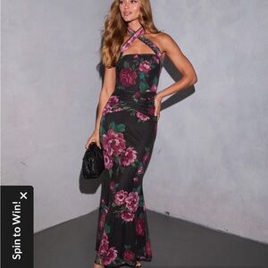 Vici Black and Pink Floral Maxi Dress